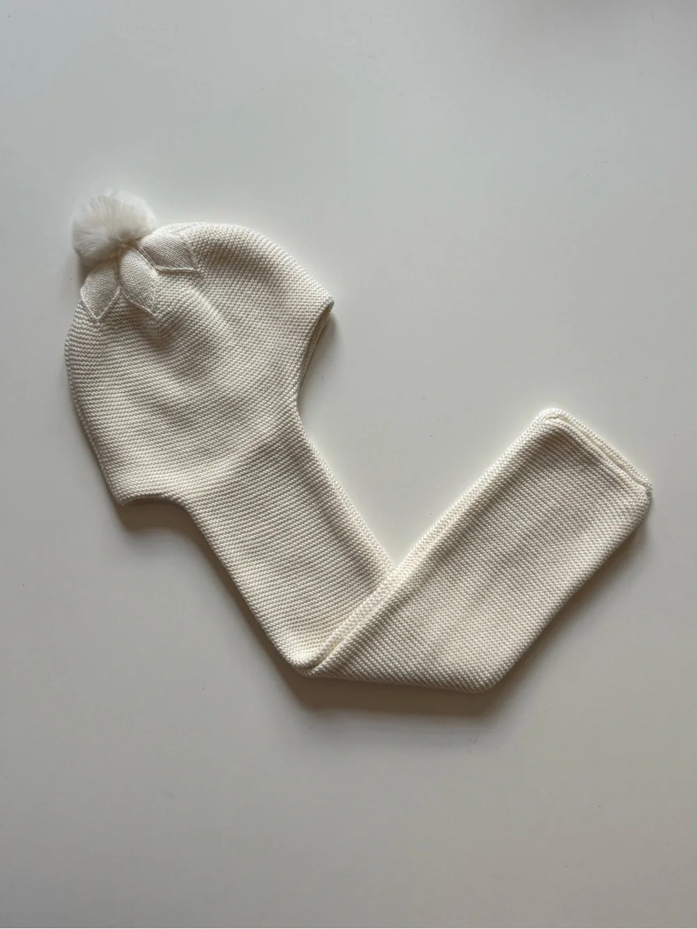 Jacadi Baby Girl Bertille Knit Soft White Scarf Hat with Pom Pom - Size 36M